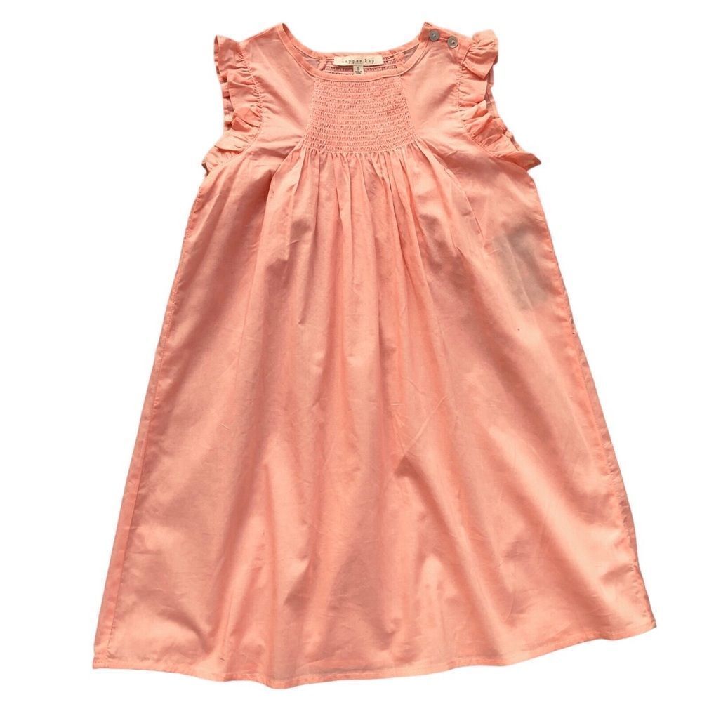 NWT GIRLS Copper 100% Light Cotton Peach, Orange, Coral Elastic Ruffle Dress